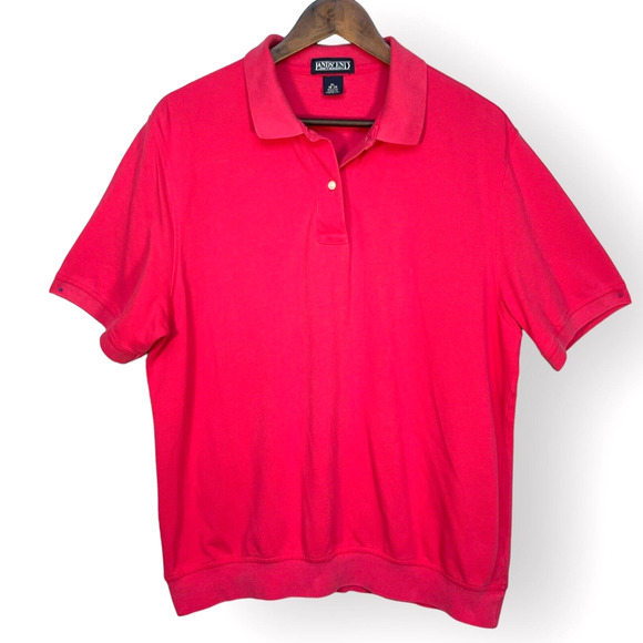 Land's End Polo Shirt Women Size XL Pink Short Sleeve Ribbed Hem - Picture 1 of 9